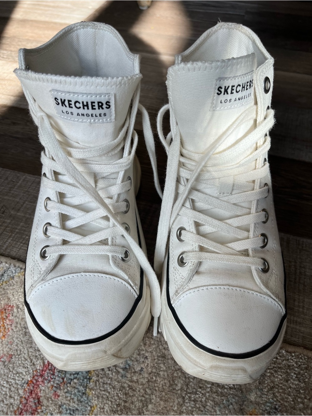 Skechers White High-Top Canvas Sneakers